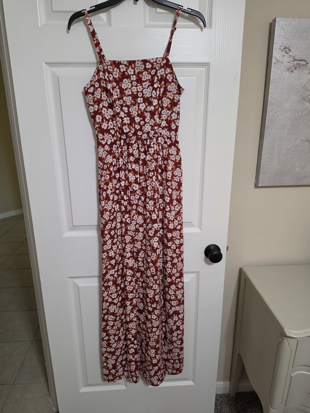 Lily Rose Floral Spaghetti Strap Maxi Dress - Rust with White Flowers